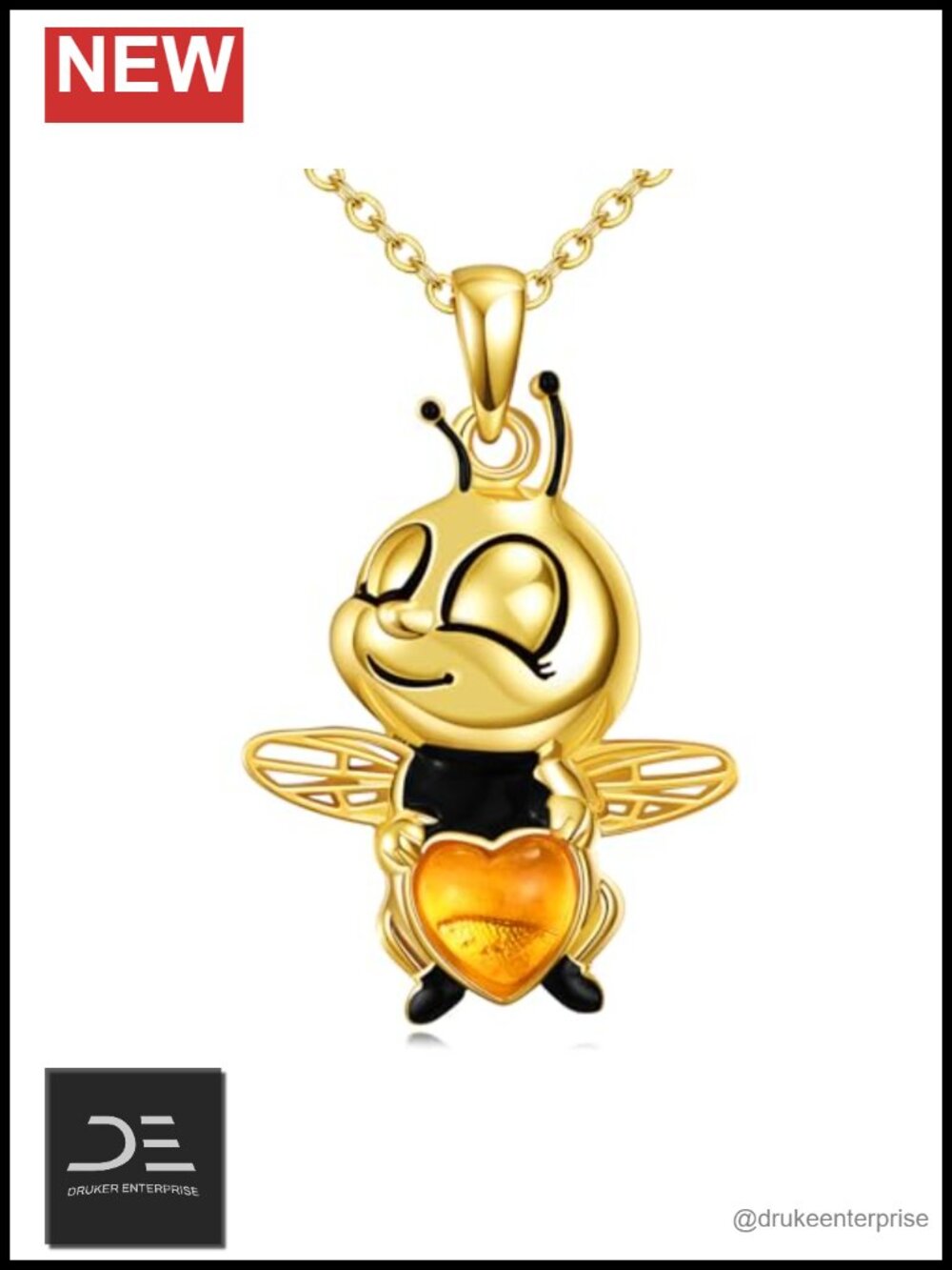 Bee Pendant Necklace 925 Sterling Silver Amber 18k Gold Plated Women Gift